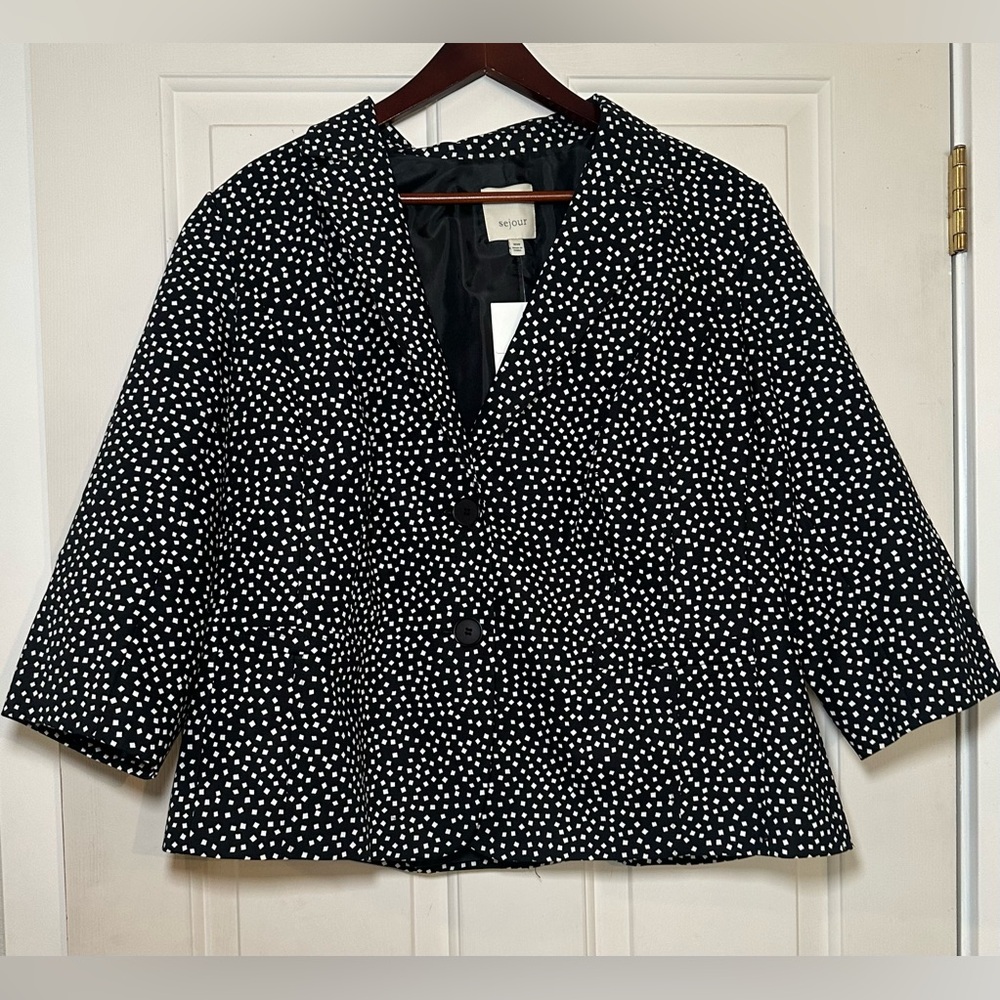 Sejour Black &‎ White Flared 3/4 Sleeve Cropped Jacket NWOT Womens 16W.